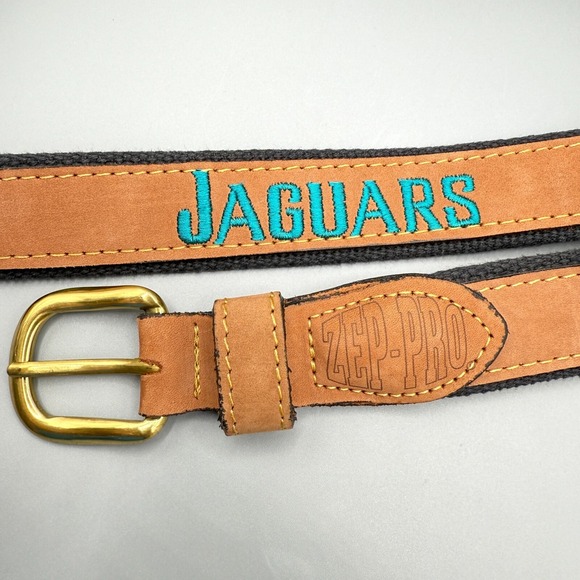 Jacksonville Jaguars Belt Zep Pro Mens Size 42 Brown Leather Canvas Football NFL - Picture 2 of 6